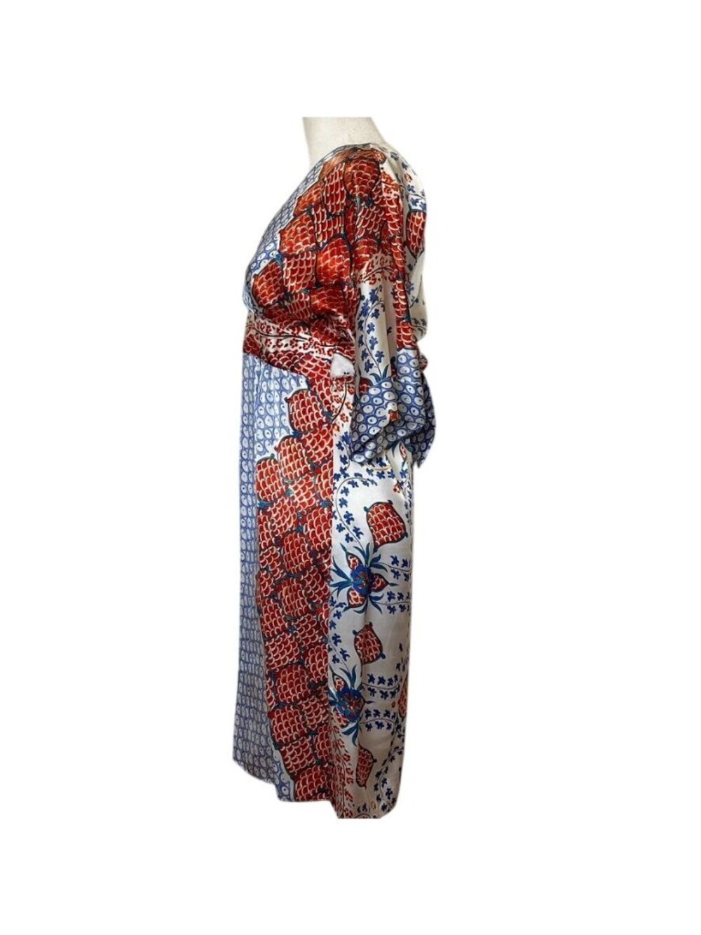 Single Dress 100% Silk Art-to-Wear Kimono Wrap Midi Dress Boho Print Sz S Resort - Picture 6 of 13